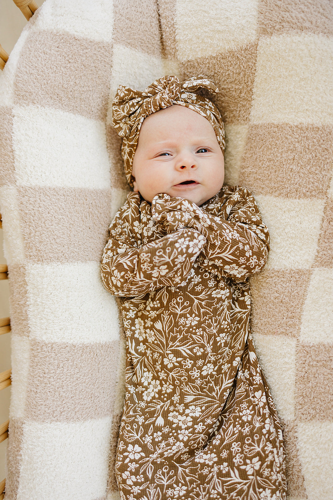 ribbed bamboo knot gown // brown floral