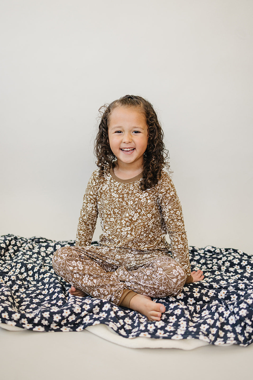 brown floral ribbed bamboo pajamas // LONG-SLEEVE TWO-PIECE SET