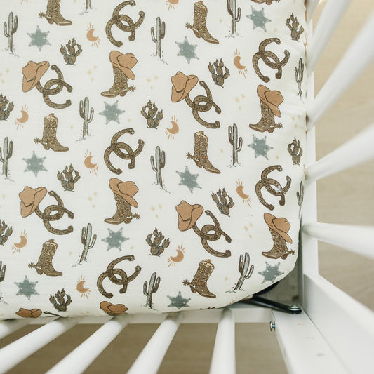 muslin crib sheet // cowboy