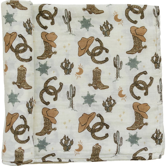 muslin swaddle blanket // cowboy