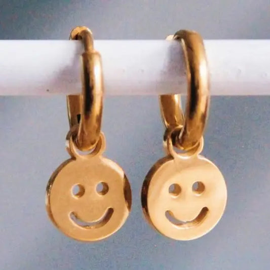 gold smiley hoop earrings