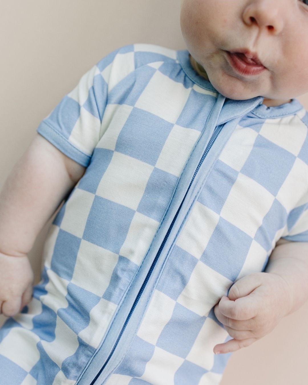blue checkered bamboo pajamas // SHORTIE