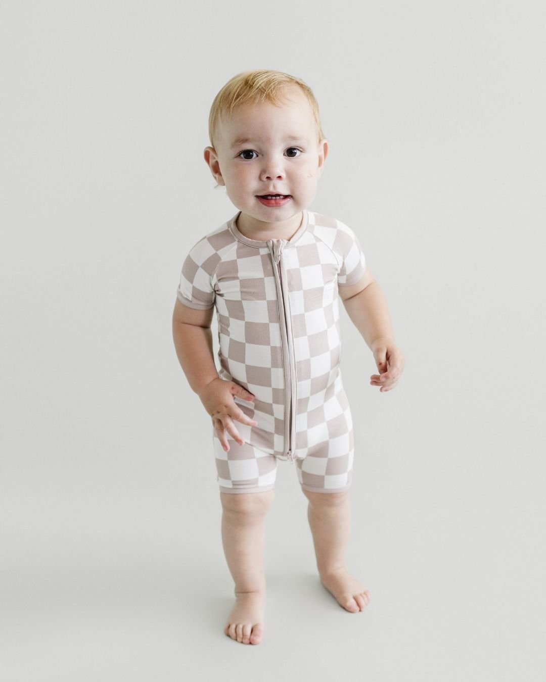 latte checkered bamboo pajamas // SHORTIE