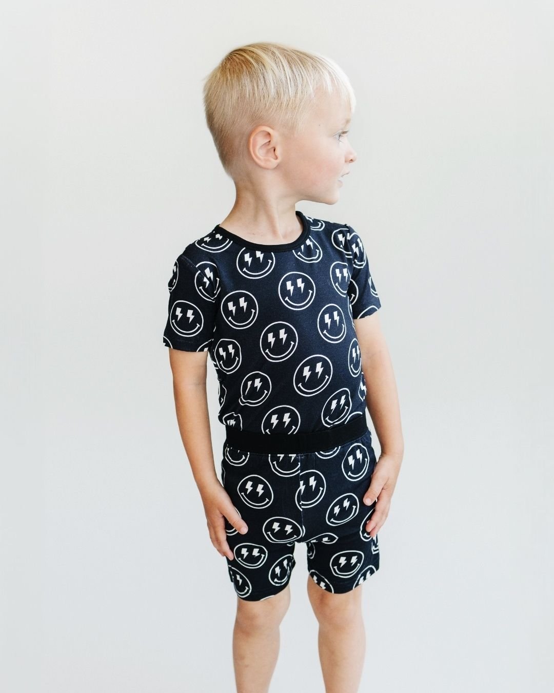 electric smiley bamboo pajamas // SHORT-SLEEVE TWO-PIECE SET (*AVAILABLE IN EXTENDED SIZING UP TO 8/9*)