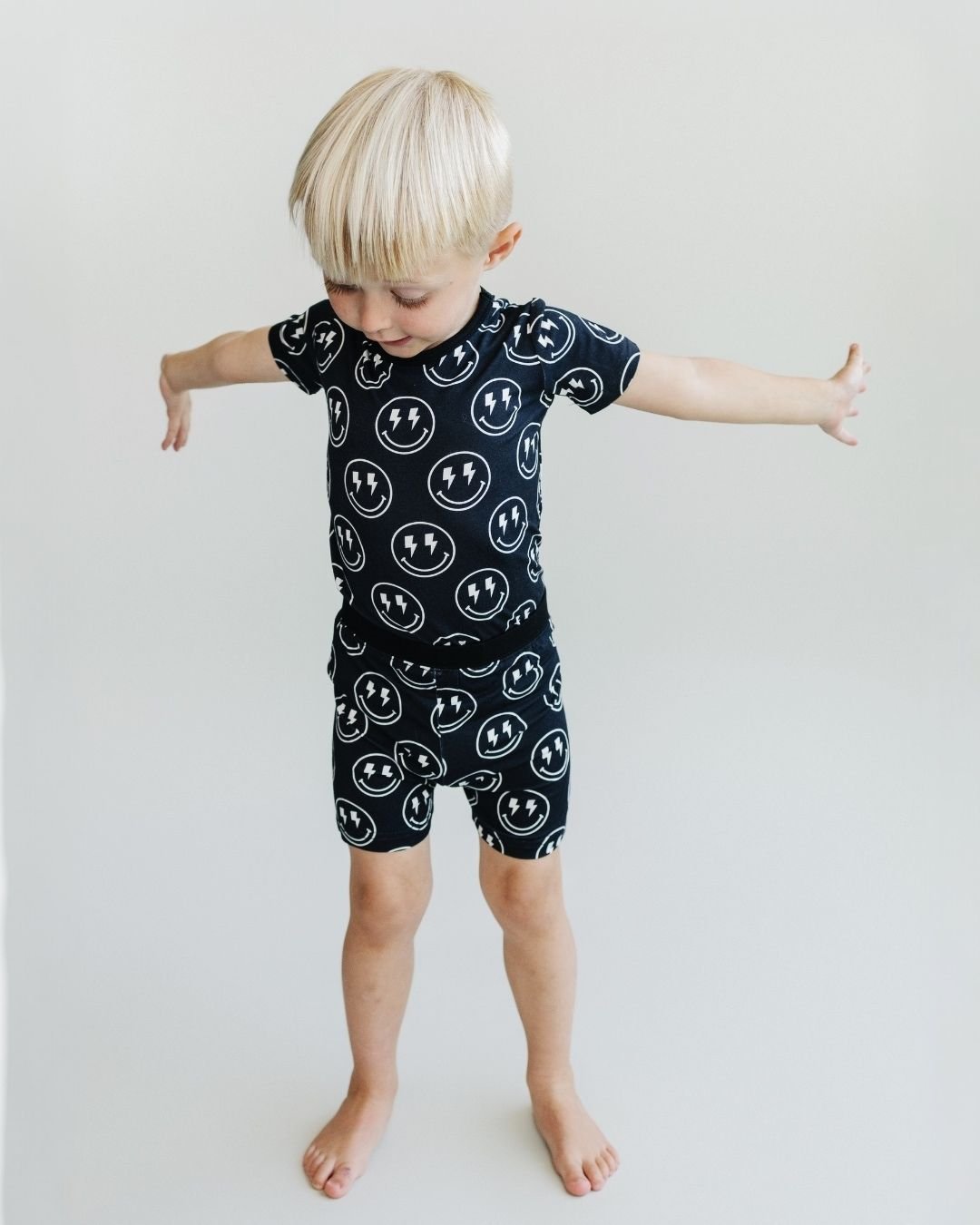 electric smiley bamboo pajamas // SHORT-SLEEVE TWO-PIECE SET (*AVAILABLE IN EXTENDED SIZING UP TO 8/9*)
