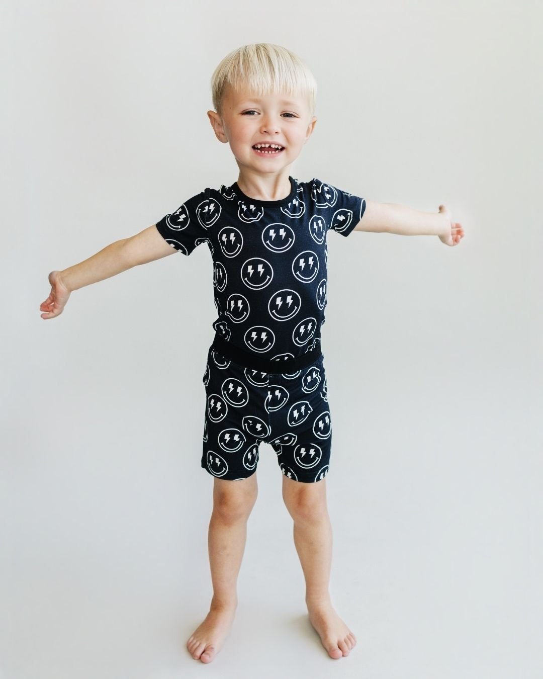 electric smiley bamboo pajamas // SHORT-SLEEVE TWO-PIECE SET (*AVAILABLE IN EXTENDED SIZING UP TO 8/9*)