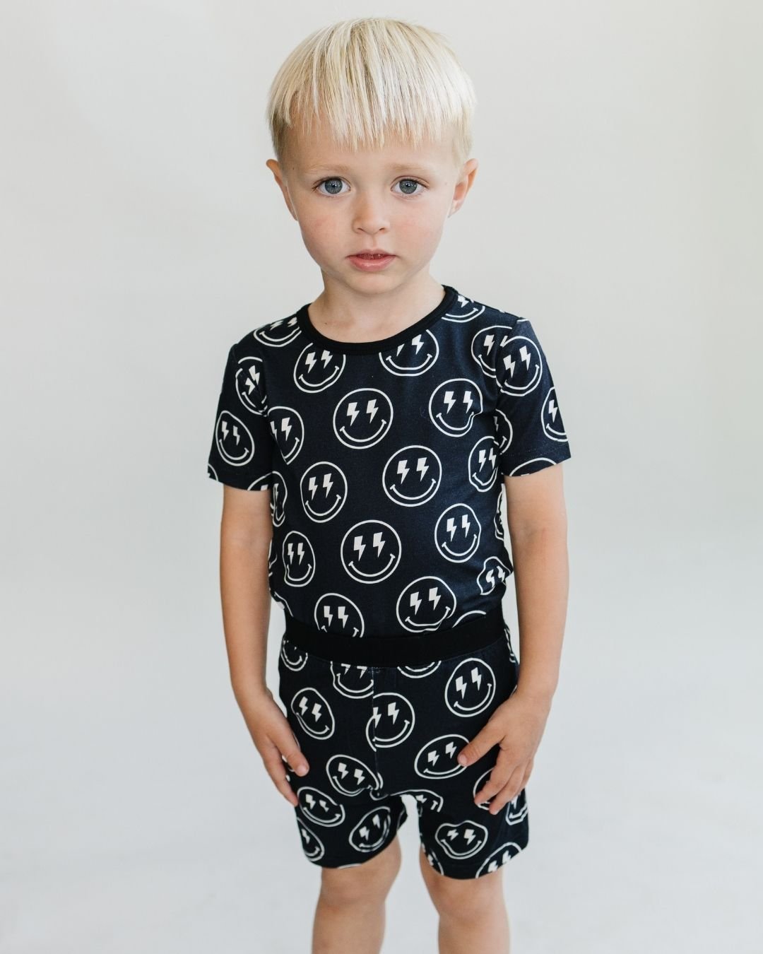 electric smiley bamboo pajamas // SHORT-SLEEVE TWO-PIECE SET (*AVAILABLE IN EXTENDED SIZING UP TO 8/9*)