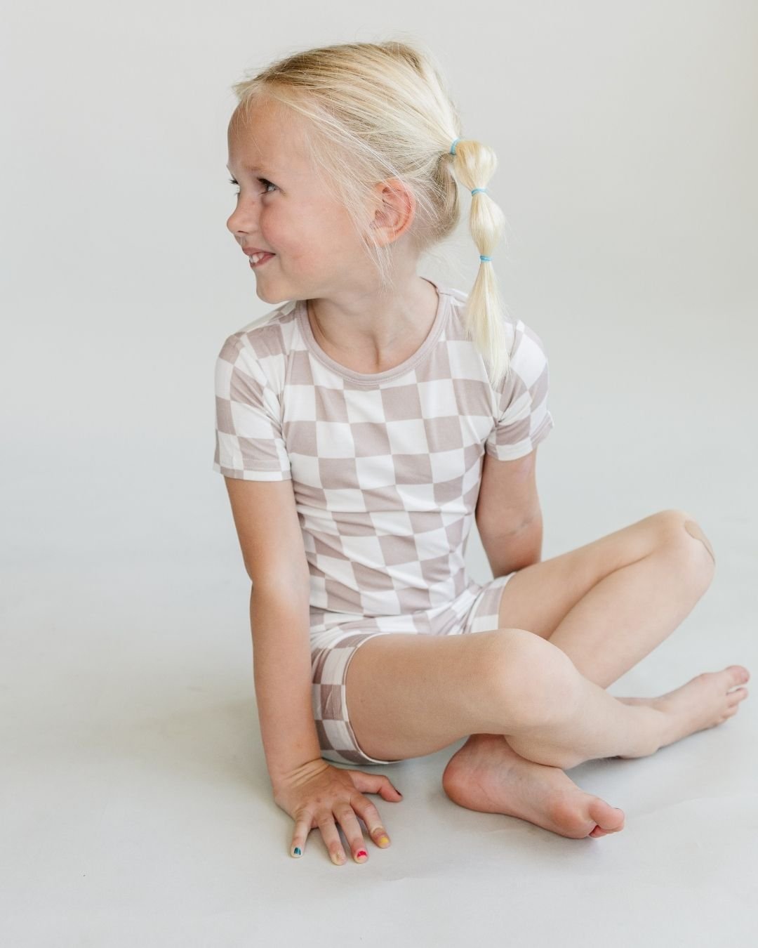 latte checkered bamboo pajamas // SHORT-SLEEVE TWO-PIECE SET (*AVAILABLE IN EXTENDED SIZING UP TO 8/9*)