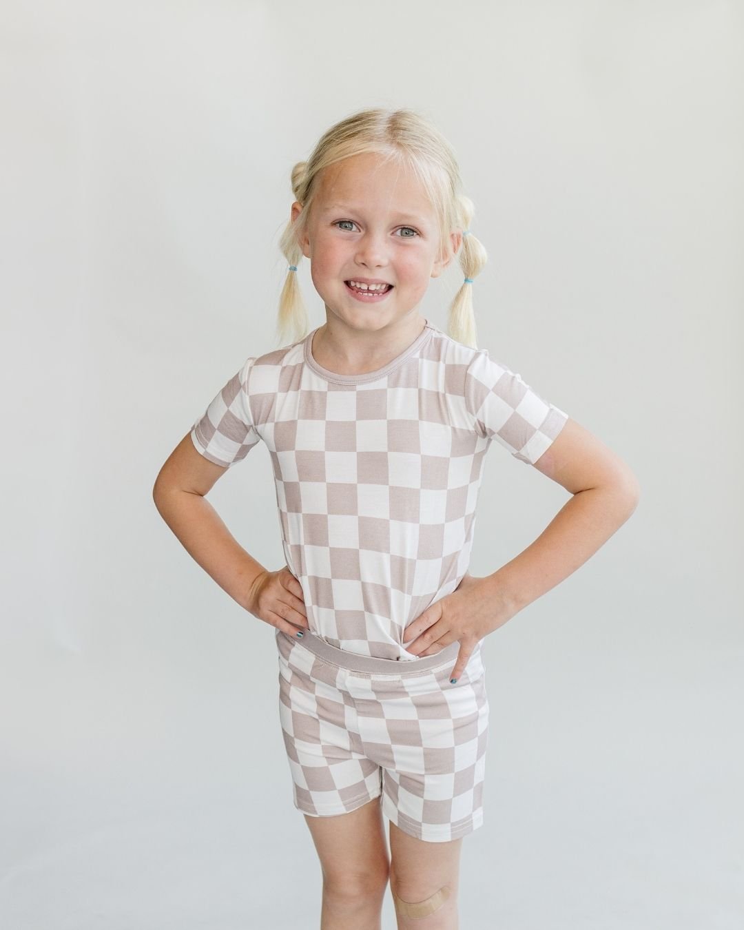 latte checkered bamboo pajamas // SHORT-SLEEVE TWO-PIECE SET (*AVAILABLE IN EXTENDED SIZING UP TO 8/9*)