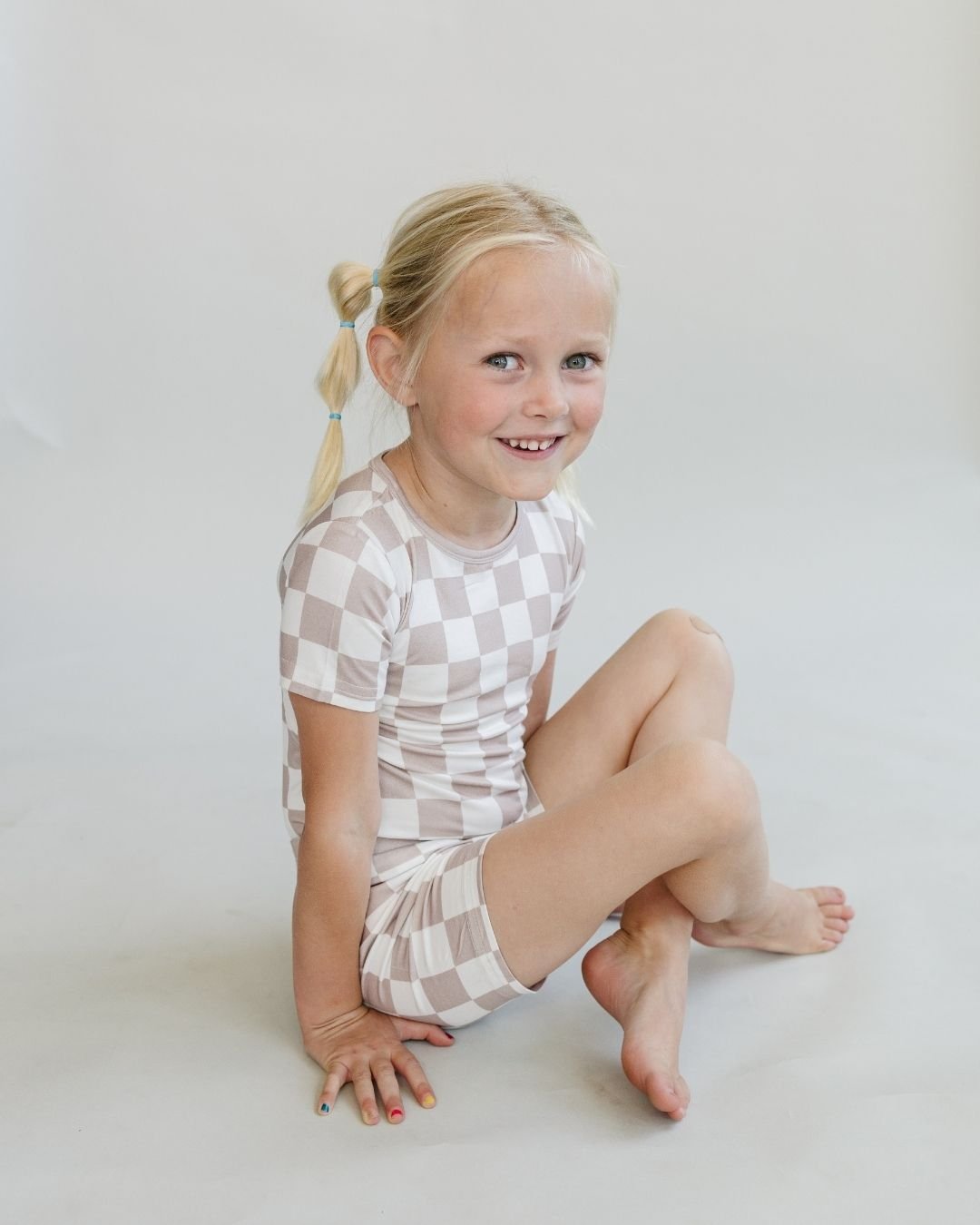 latte checkered bamboo pajamas // SHORT-SLEEVE TWO-PIECE SET (*AVAILABLE IN EXTENDED SIZING UP TO 8/9*)