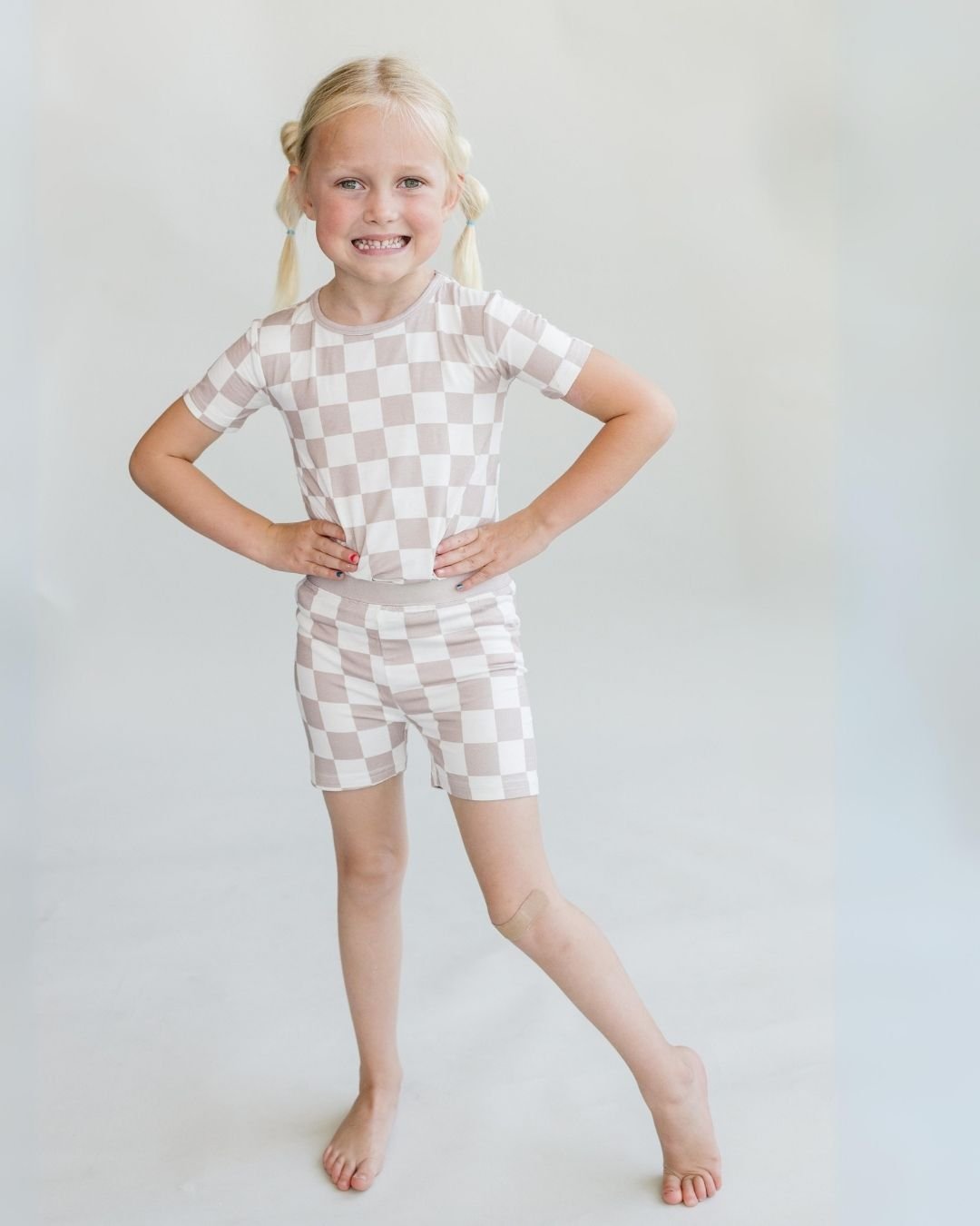 latte checkered bamboo pajamas // SHORT-SLEEVE TWO-PIECE SET (*AVAILABLE IN EXTENDED SIZING UP TO 8/9*)