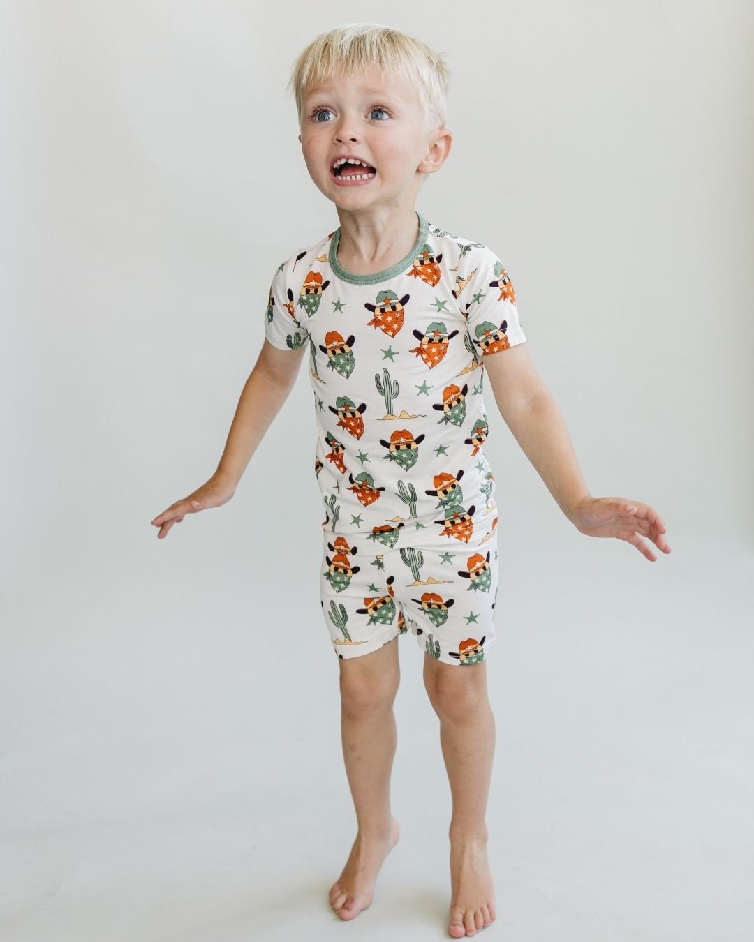 smiley cowboy bamboo pajamas // SHORT-SLEEVE TWO-PIECE SET (*AVAILABLE IN EXTENDED SIZING UP TO 8/9*)