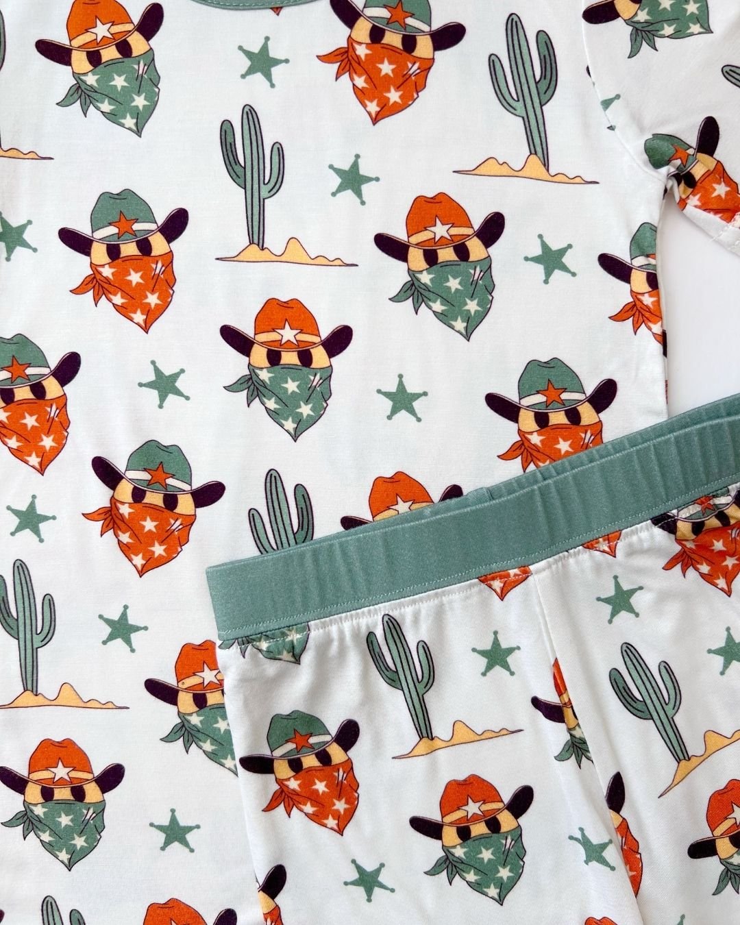 smiley cowboy bamboo pajamas // SHORT-SLEEVE TWO-PIECE SET (*AVAILABLE IN EXTENDED SIZING UP TO 8/9*)