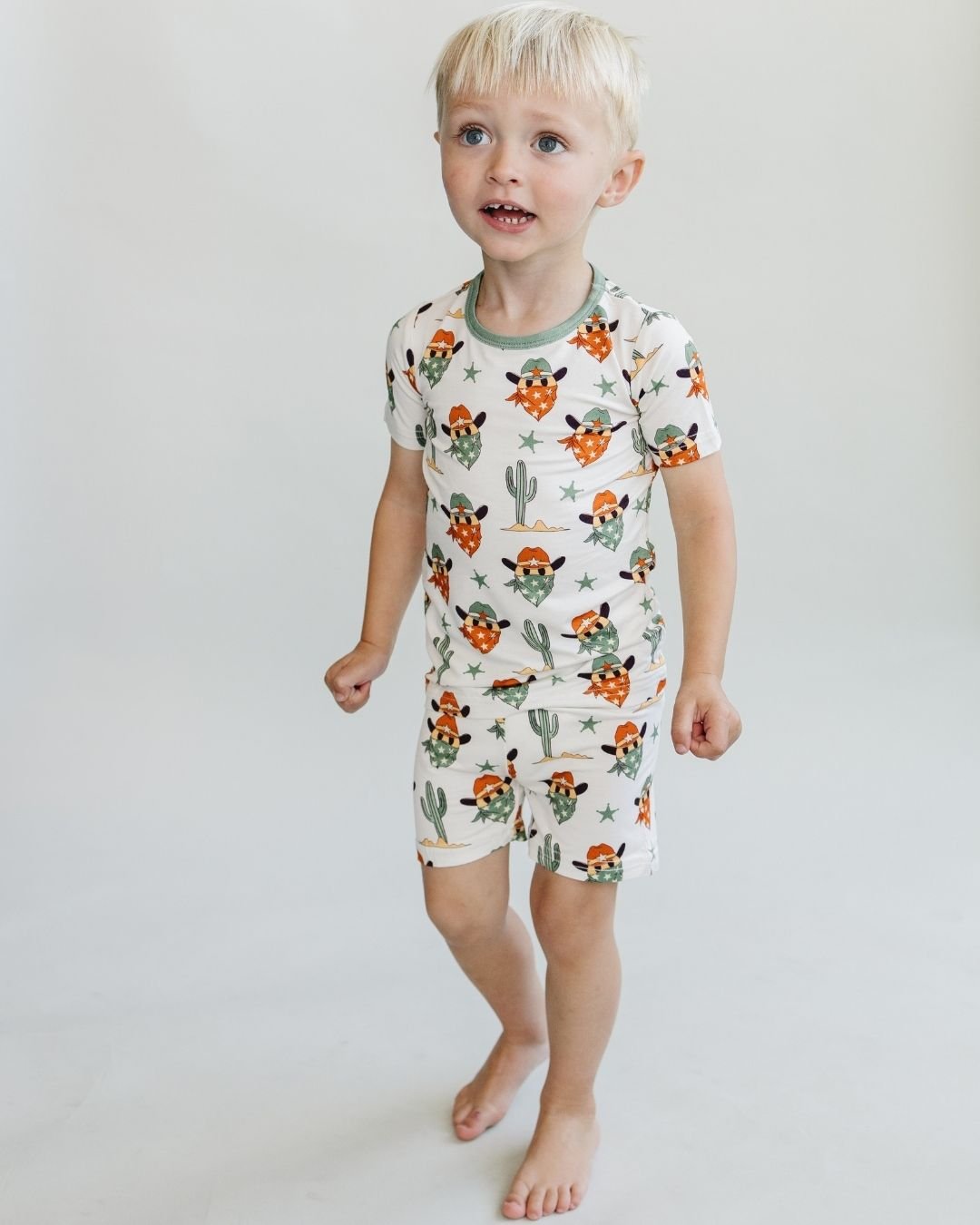 smiley cowboy bamboo pajamas // SHORT-SLEEVE TWO-PIECE SET (*AVAILABLE IN EXTENDED SIZING UP TO 8/9*)