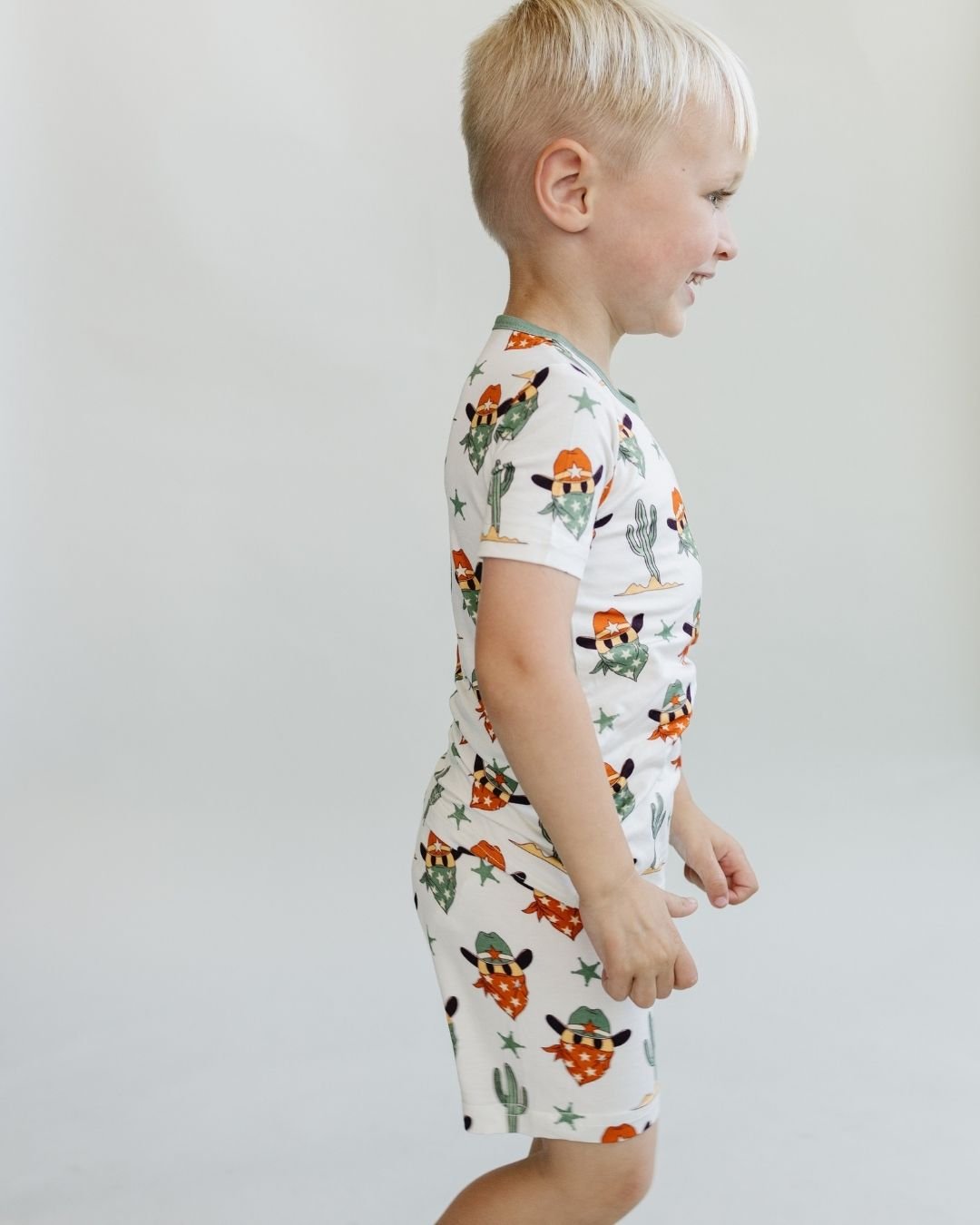 smiley cowboy bamboo pajamas // SHORT-SLEEVE TWO-PIECE SET (*AVAILABLE IN EXTENDED SIZING UP TO 8/9*)