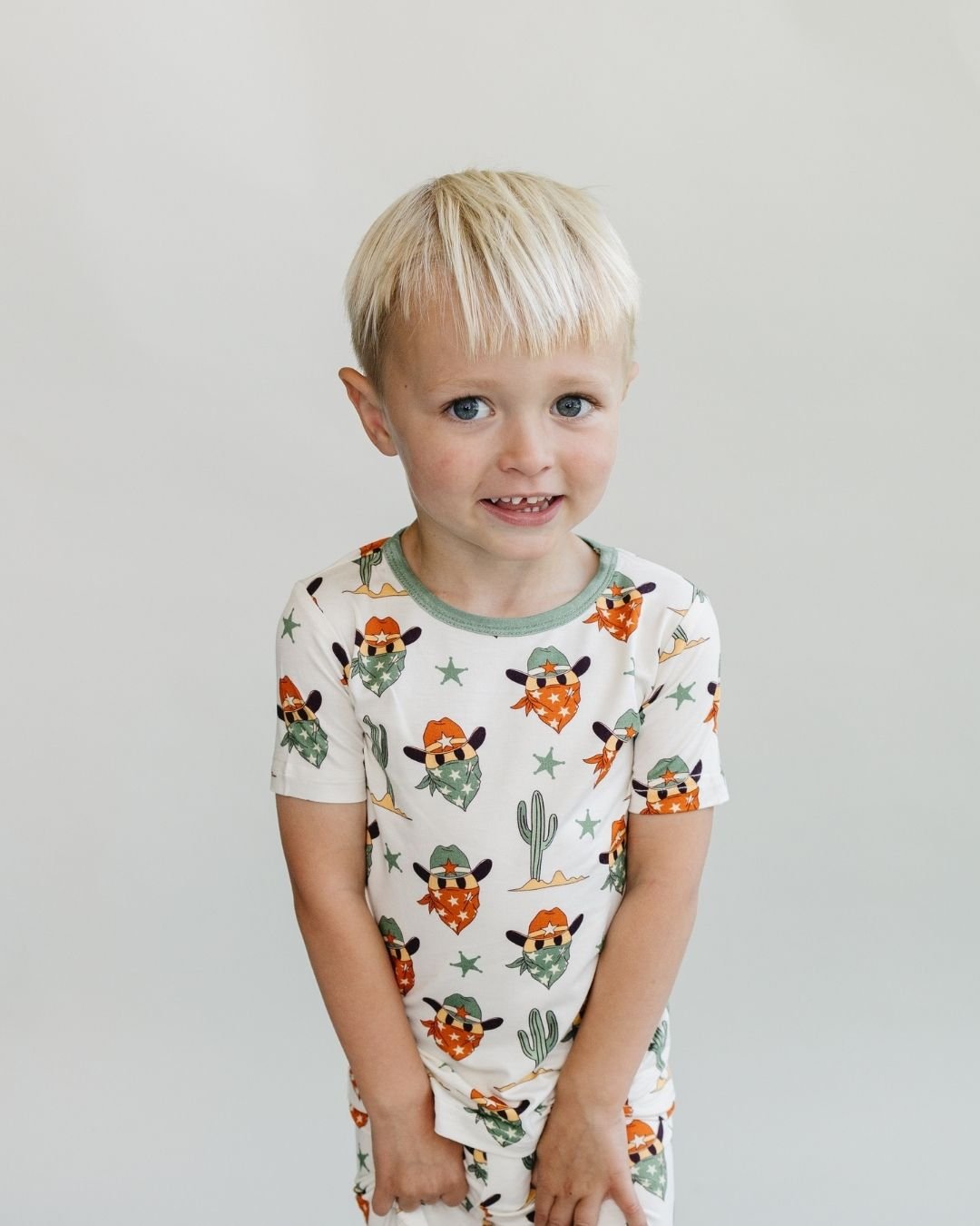 smiley cowboy bamboo pajamas // SHORT-SLEEVE TWO-PIECE SET (*AVAILABLE IN EXTENDED SIZING UP TO 8/9*)