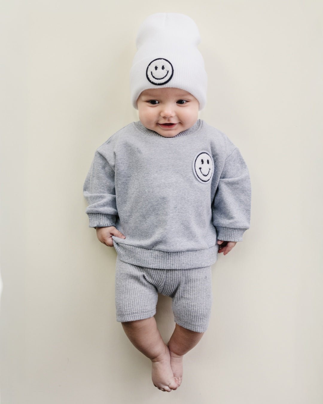 smiley biker shorts set // gray (available in EXTENDED SIZING!)