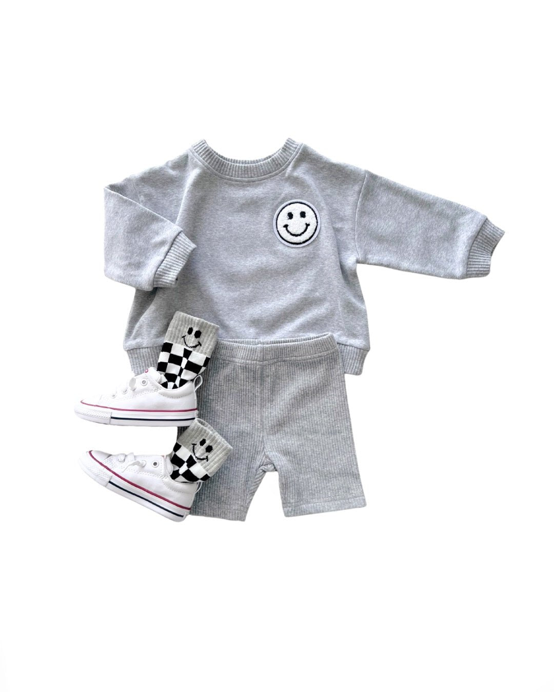 smiley biker shorts set // gray (available in EXTENDED SIZING!)
