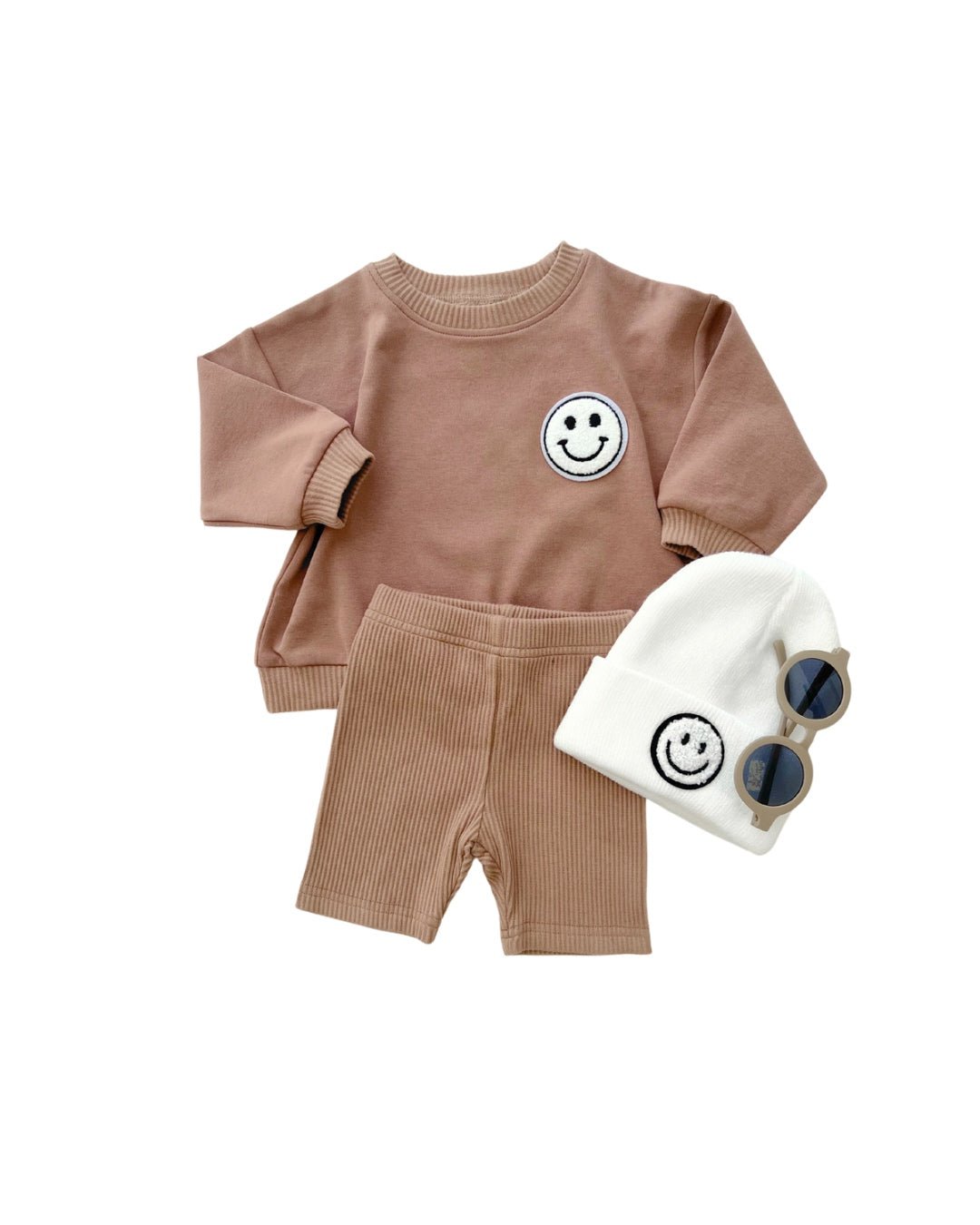 smiley biker shorts set // mocha (available in EXTENDED SIZING!)