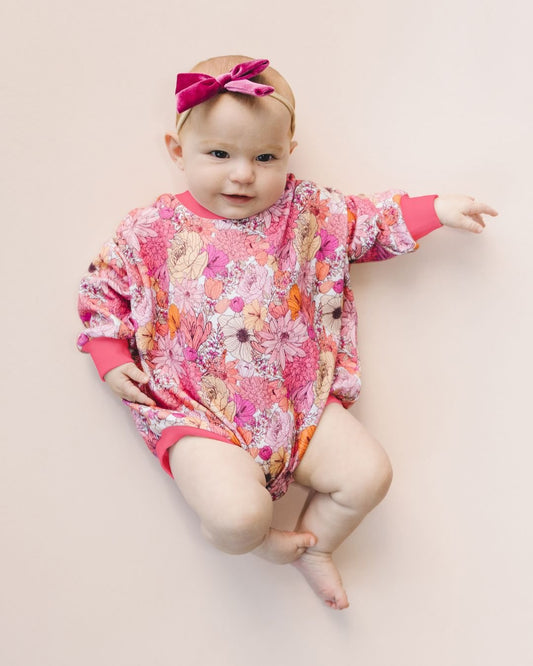 bubble romper // hot pink flowers