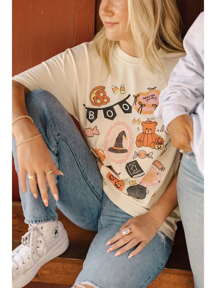 boo halloween collage graphic tee // women's