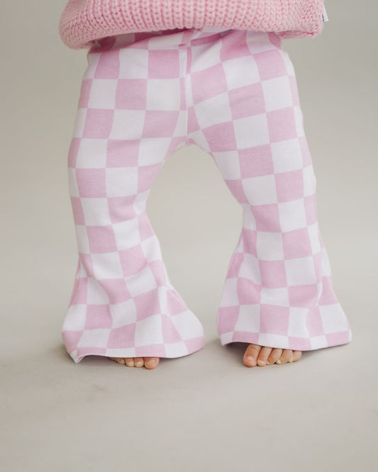 checkered flare pants // pink
