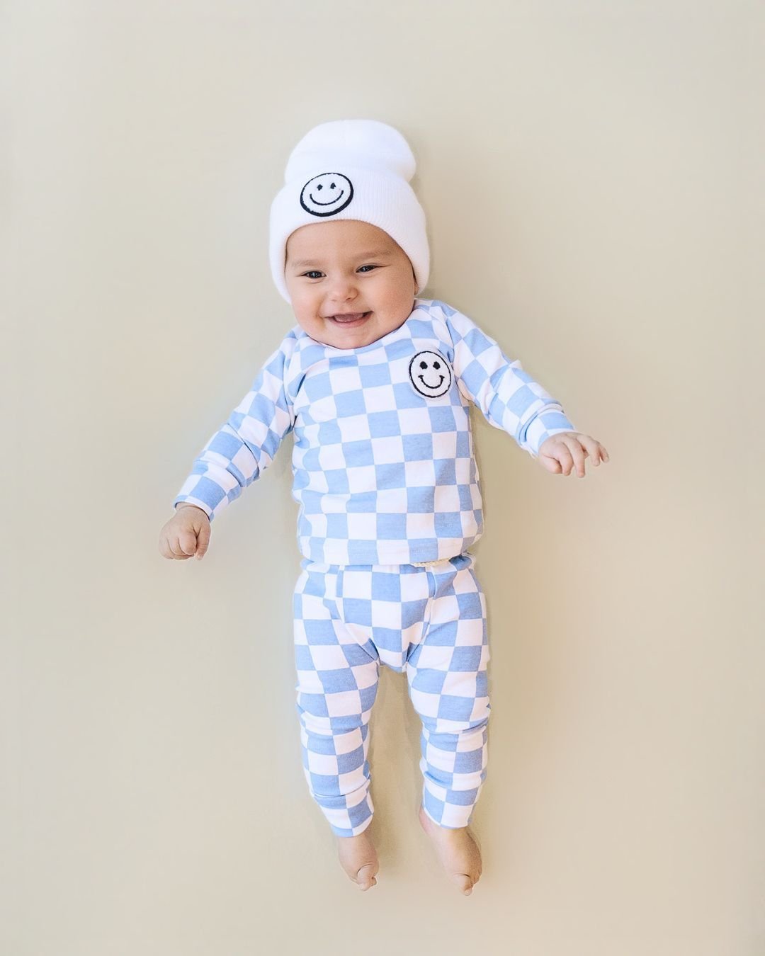 checkered smiley lounge set // blue (*available in extended sizing up to 8/9*)