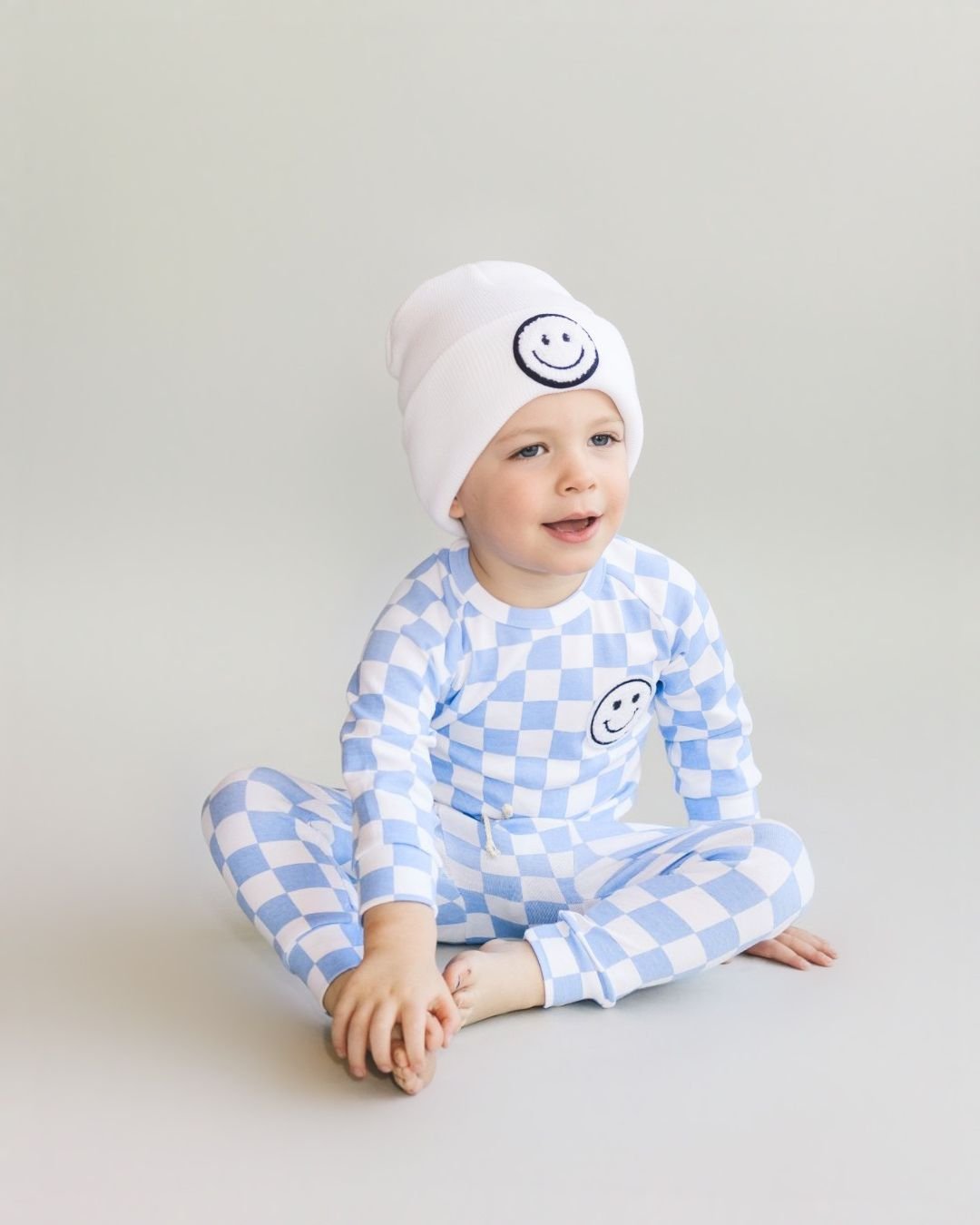 checkered smiley lounge set // blue (*available in extended sizing up to 8/9*)