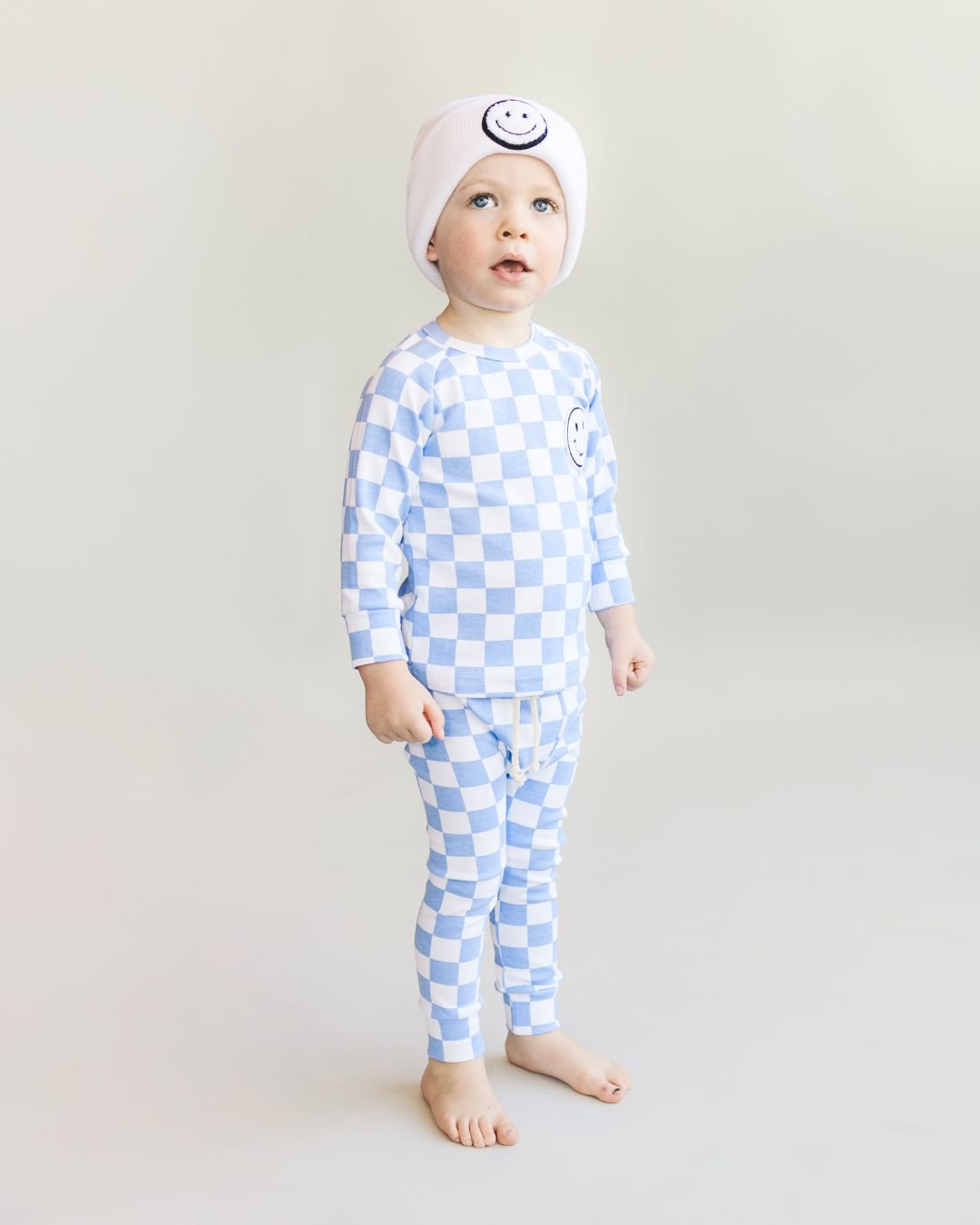 checkered smiley lounge set // blue (*available in extended sizing up to 8/9*)
