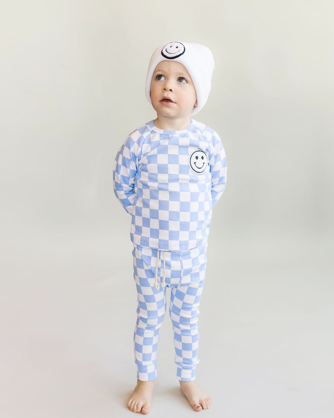 checkered smiley lounge set // blue (*available in extended sizing up to 8/9*)