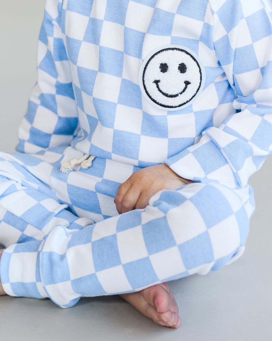 checkered smiley lounge set // blue (*available in extended sizing up to 8/9*)