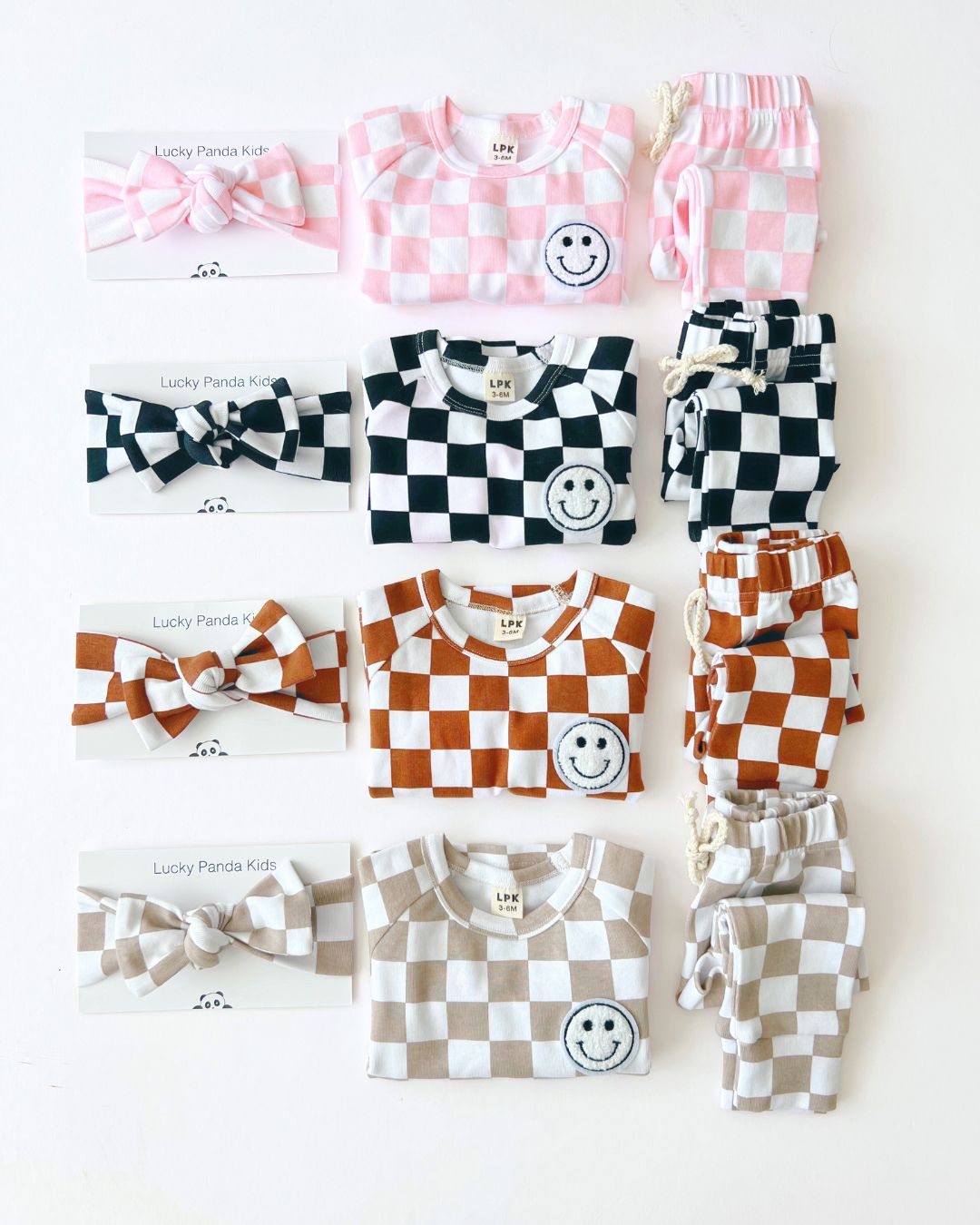 checkered smiley lounge set // copper