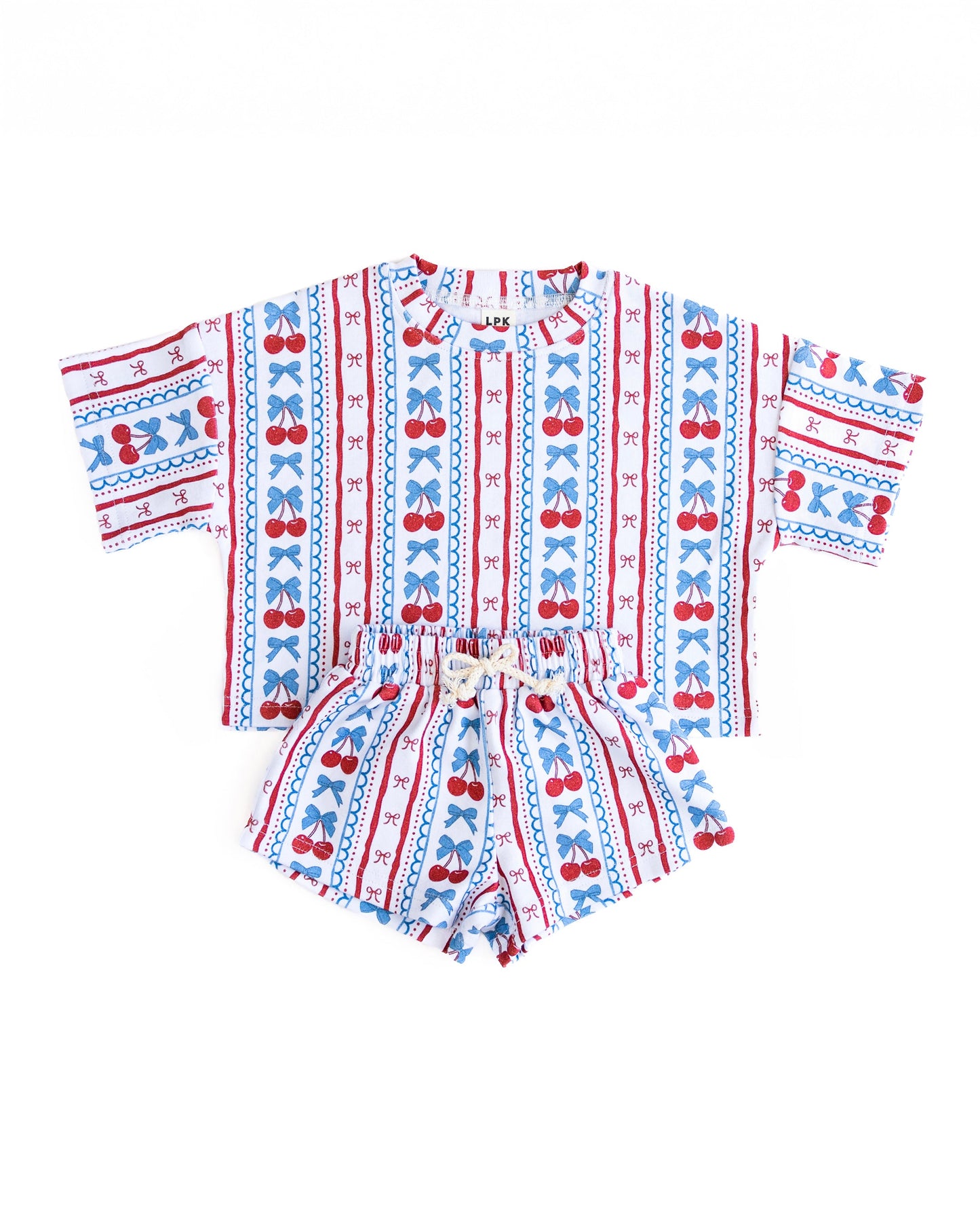 shorts set // cherry bow stripes (sizing up to 8/9y)