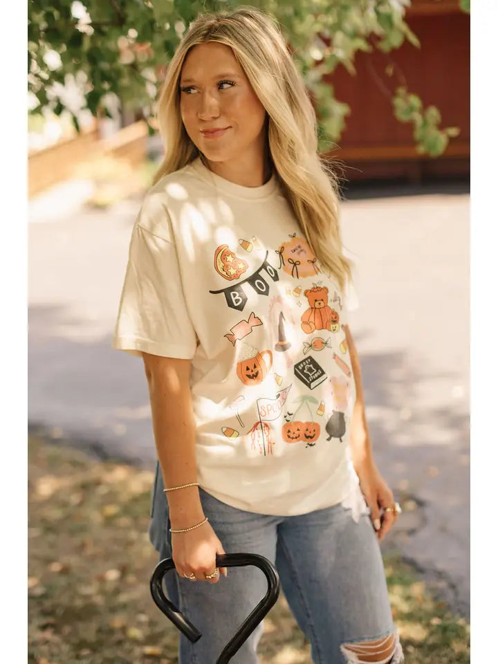 boo halloween collage graphic tee // women's