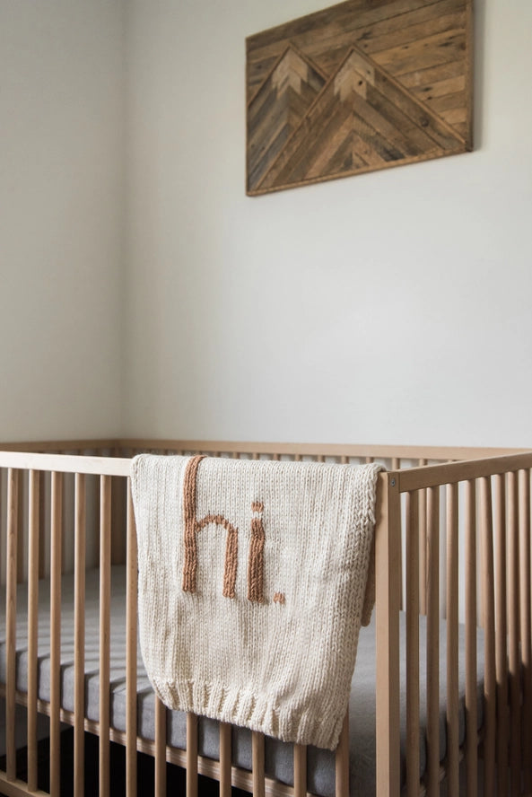 hi knitted baby blanket // cream + brown
