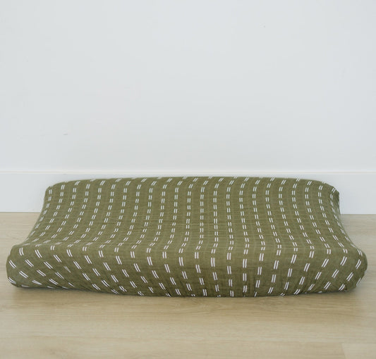 muslin changing pad cover // olive strokes