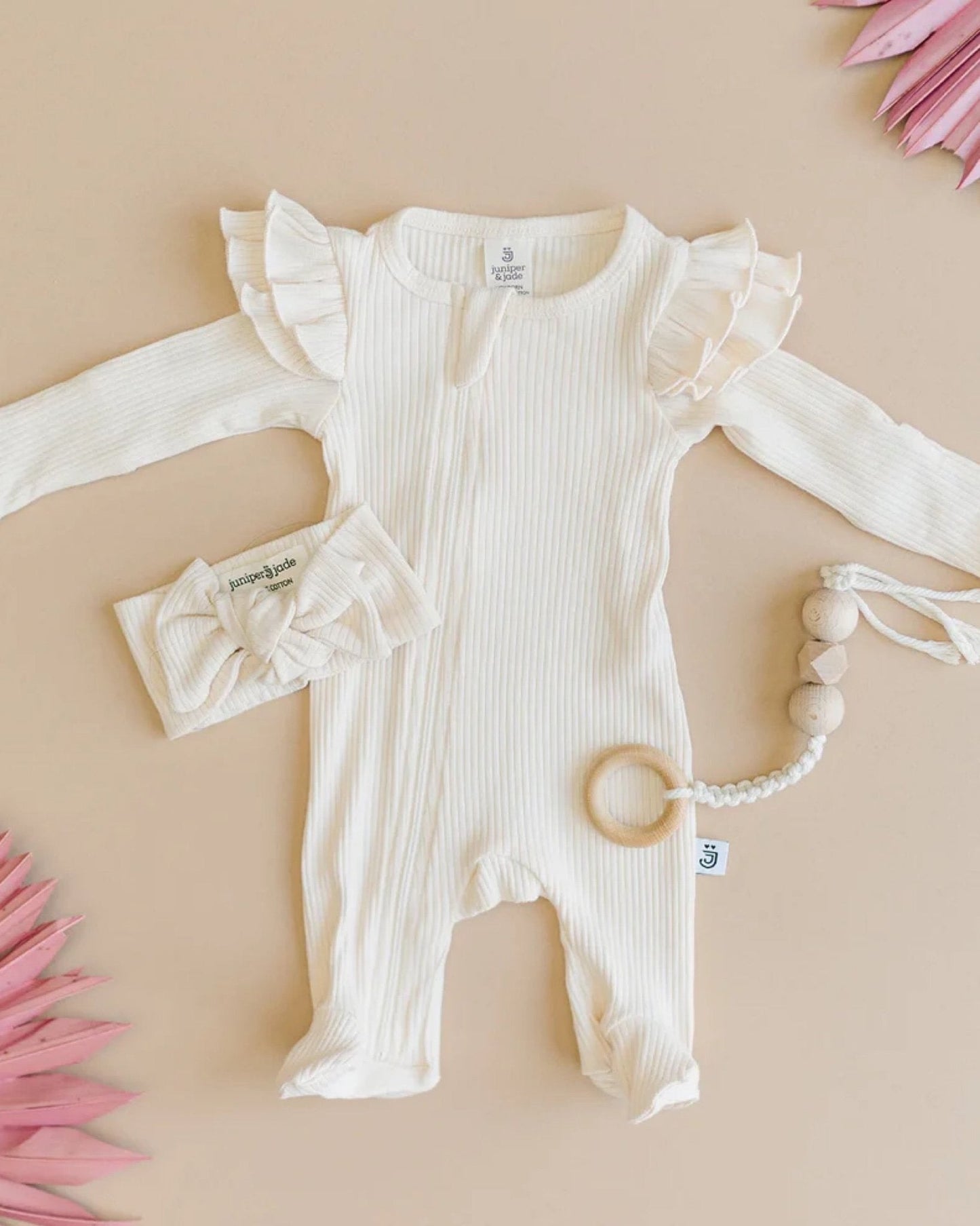 organic zip footie set // vanilla