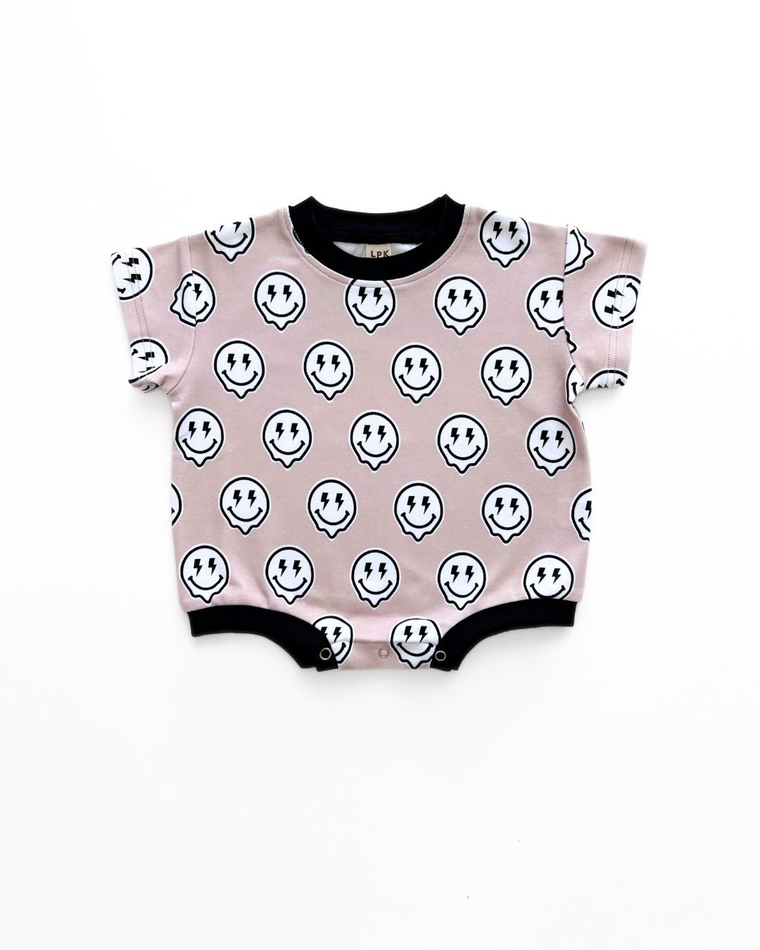 short sleeve bubble romper // electric drippy smiley