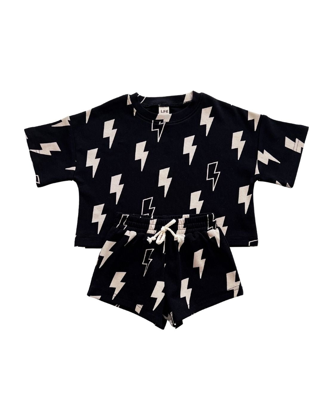 shorts set // black bolts (*AVAILABLE IN EXTENDED SIZING UP TO 8/9*)