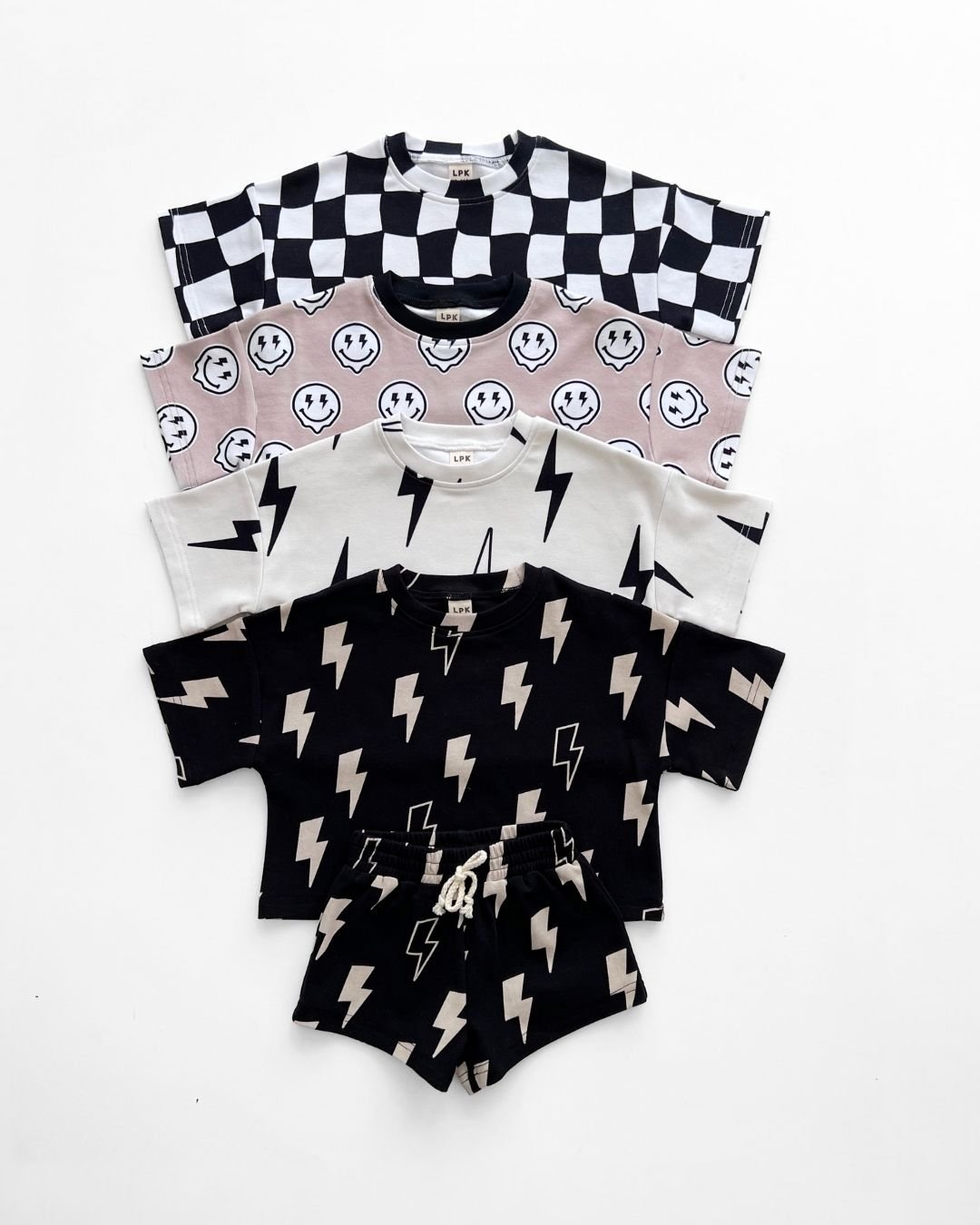 shorts set // black bolts (*AVAILABLE IN EXTENDED SIZING UP TO 8/9*)