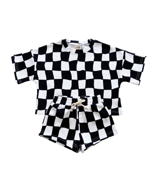 shorts set // wavy checkered (*AVAILABLE IN EXTENDED SIZING UP TO 8/9*)