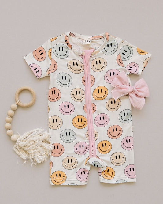 mixed pinks smiley bamboo pajamas // SHORTIE