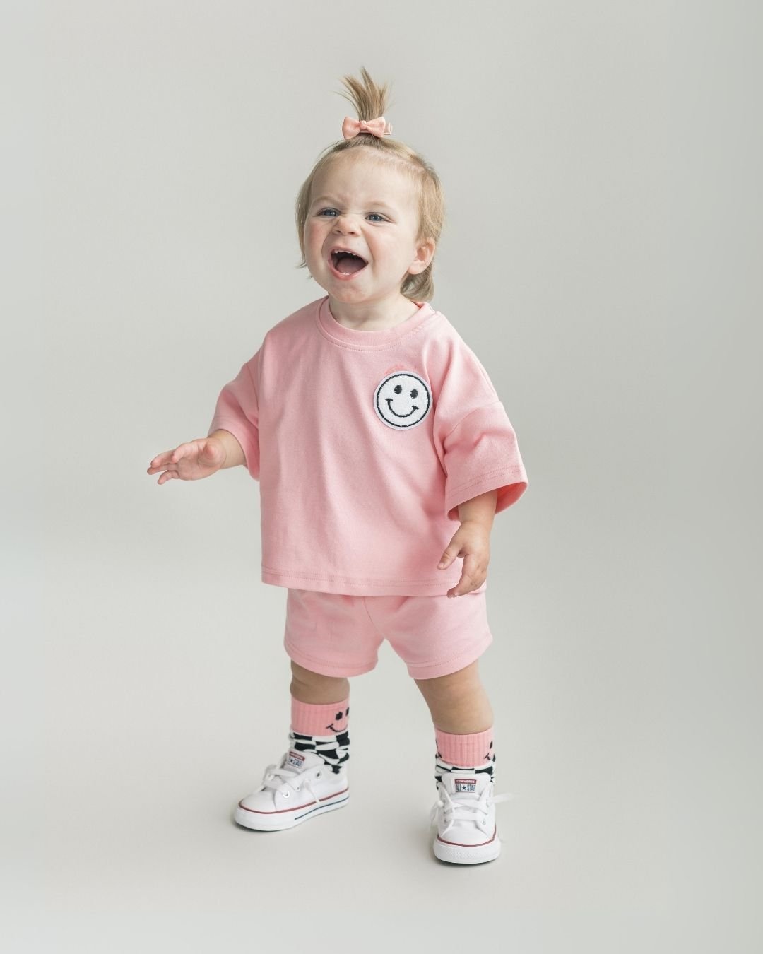 smiley shorts set // pink peach (*AVAILABLE IN EXTENDED SIZING UP TO 8/9*)
