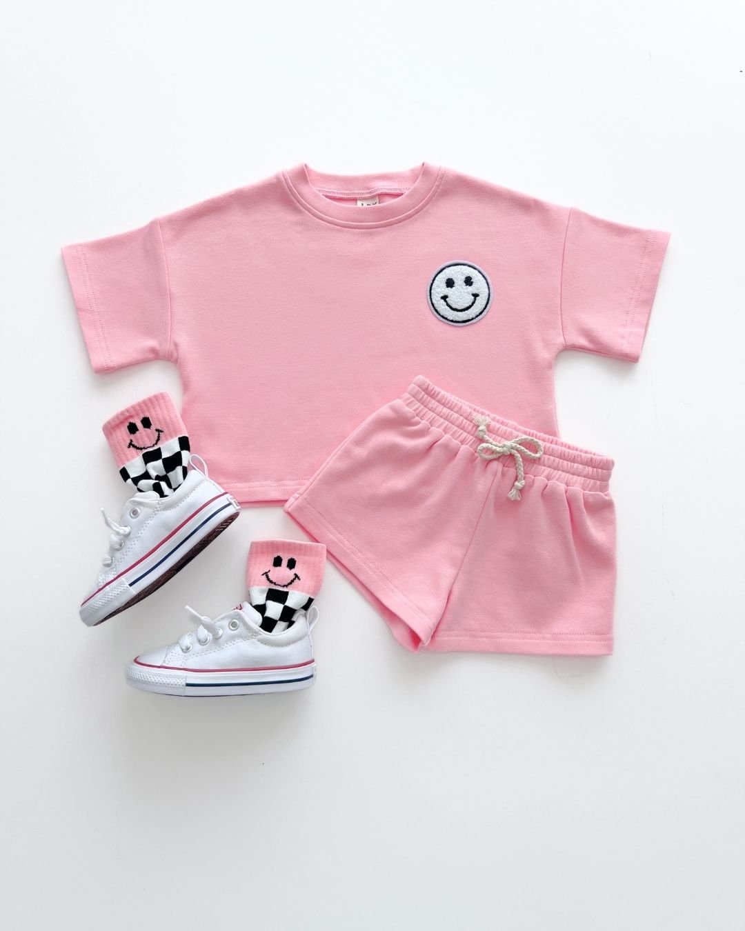 smiley shorts set // pink peach (*AVAILABLE IN EXTENDED SIZING UP TO 8/9*)