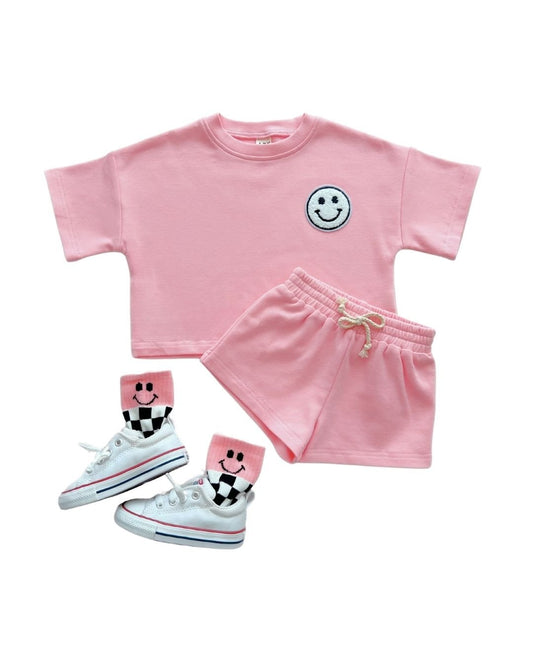 smiley shorts set // pink peach (*AVAILABLE IN EXTENDED SIZING UP TO 8/9*)