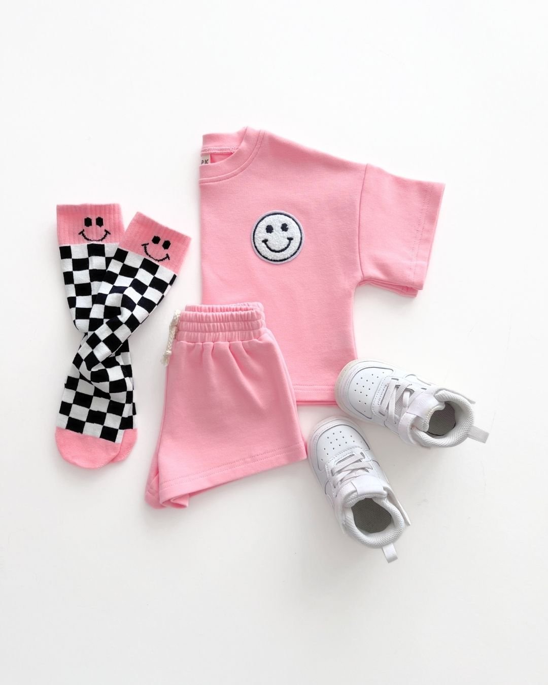 smiley shorts set // pink peach (*AVAILABLE IN EXTENDED SIZING UP TO 8/9*)