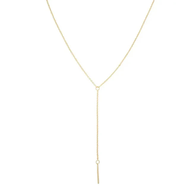 gold dainty lariat bar necklace