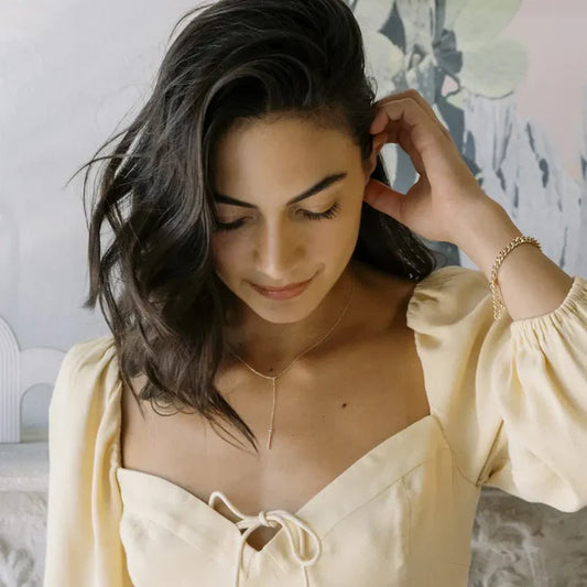 gold dainty lariat bar necklace