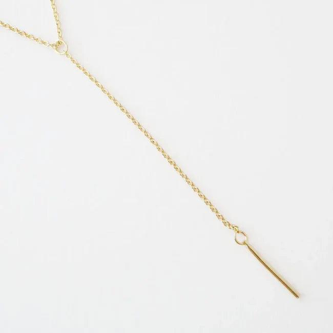 gold dainty lariat bar necklace