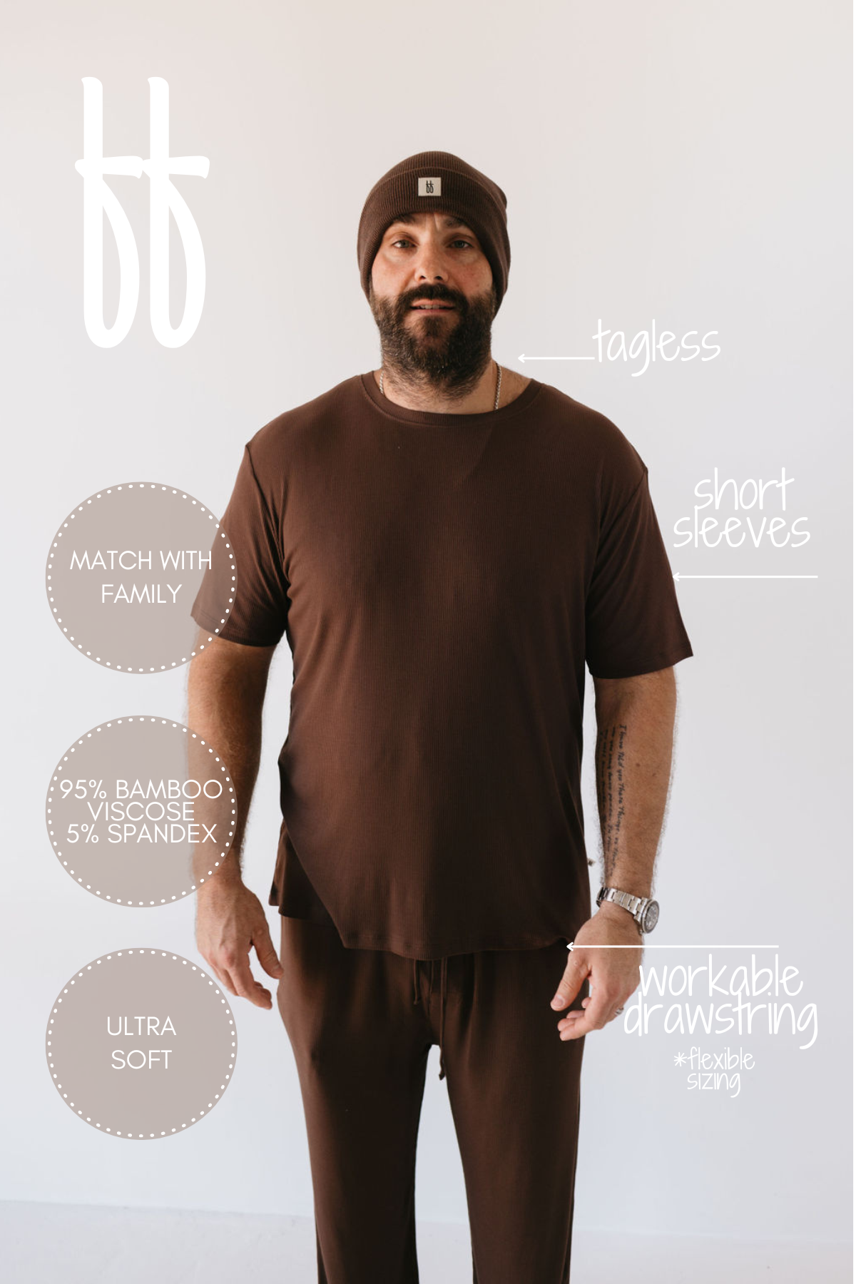 men's bamboo short sleeve pajamas // coffee bean